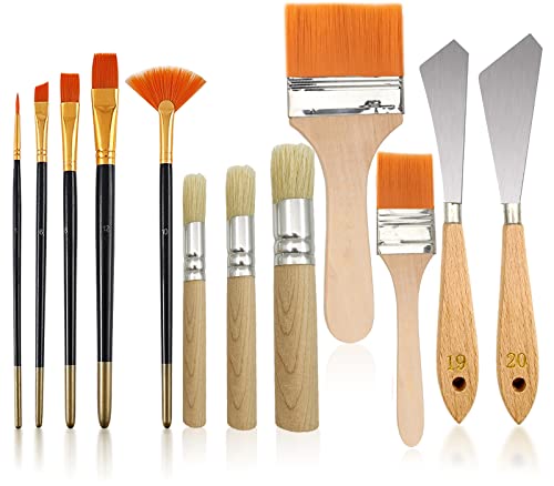12 PCS Paint Brushes Sets,Background Blender Paint Brushes Painting Knife,Fan Blender Artist Brush,2in and 1in Landscape Brush for Oil Paint Supplies WOUFENG
