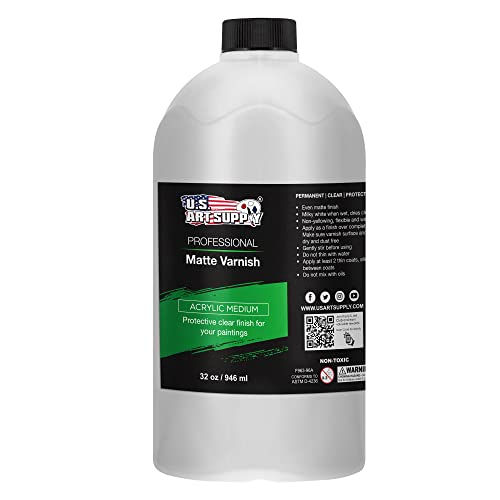 U.S. Art Supply Professional Matte Varnish, 32 oz (Quart) - Acrylic Medium, Clear Permanent Protective Finish for Paintings & Artwork, Apply Over Dry U.S. Art Supply