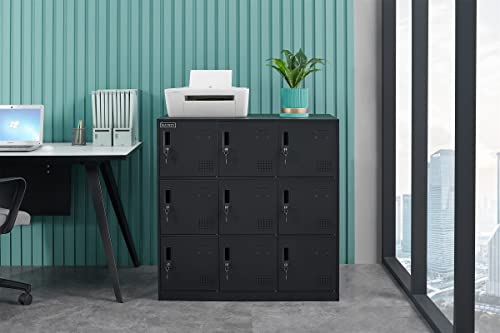9 Door Locker Office Storage Locker Home and School Storage Organizer Metal Storage Cabinet with Lock for Classroom Gym Kids Room Playroom (Full MAYROY