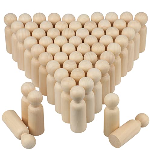 GNIEMCKIN Wooden Peg People, 3.5 Inch 60 Pieces, Peg Dolls Unfinished in Standardization Sizes, Perfect for DIY Art and Craft, Painting, Dollhouse GNIEMCKIN