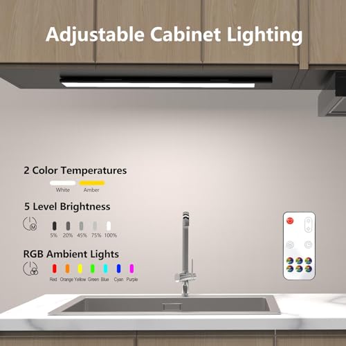 Under Cabinet Lights,LED Closet RGB Light with Color Changing Rechargeable Battery Operated Wireless Under Counter Lighting with Remote Control for Kitloo