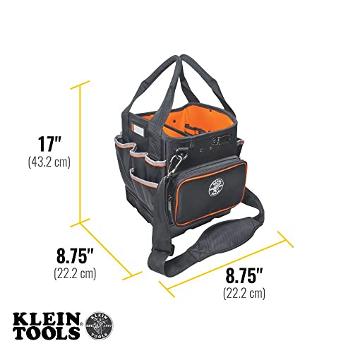 Klein Tools 5541610-14 Tool Bag with Shoulder Strap Has 40 Pockets for Tool Storage and Orange Interior Klein Tools