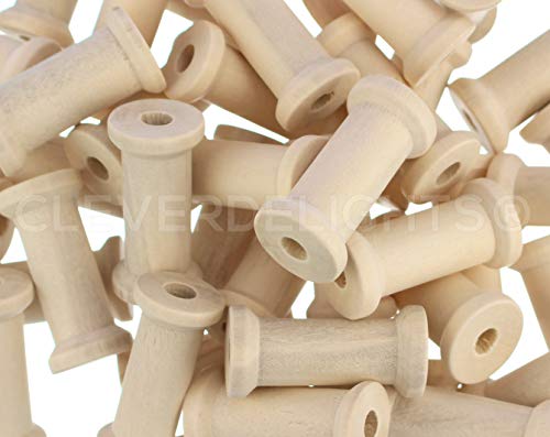 CleverDelights 1 1/2" x 3/4" Wood Spools - 25 Pack - Empty Craft Spools CleverDelights