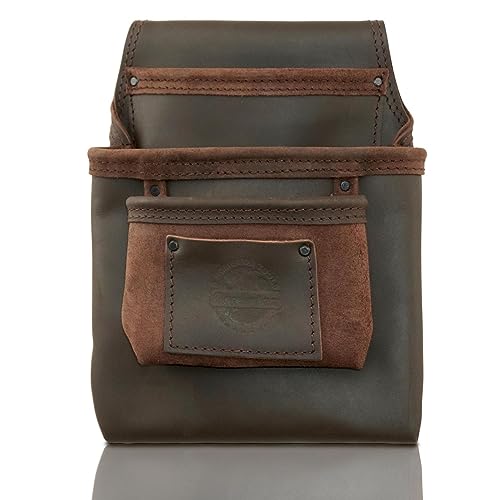 Graintex OS2317 3 Pocket Nail & Tool Pouch Top Grain Oil Tanned Leather for Framers, Constructors, Electricians, Plumbers, Handyman Brown Graintex