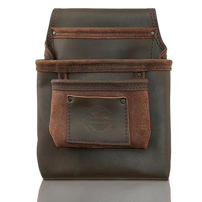 Graintex OS2317 3 Pocket Nail & Tool Pouch Top Grain Oil Tanned Leather for Framers, Constructors, Electricians, Plumbers, Handyman Brown