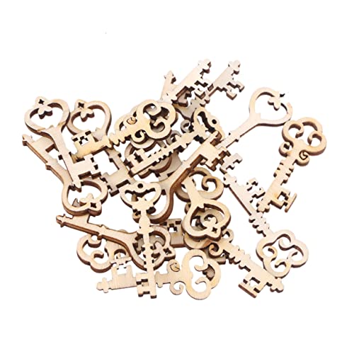 ABOOFAN 60 Pcs Unfinished Wood Craft Wood Key Embellishment Wooden Embelliment DIY Wood Antique Keys Unfinished Wooden Keys Wood Slices Natural Home ABOOFAN