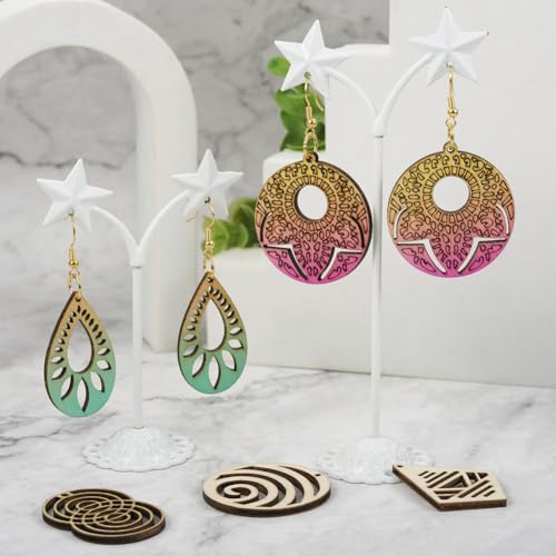 26pcs Wooden Earring Charms Unfinished Natural Wood Filigree Pendants in Teardrop & Kite & Flower & Rhombus & Triangle Shape with Earring Hooks & EEE ELECRELIVE
