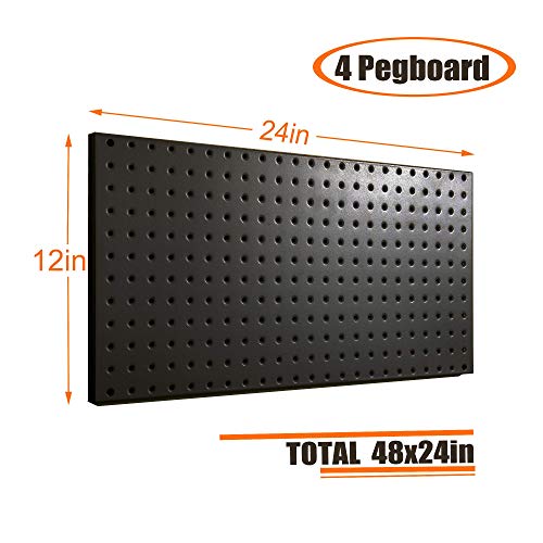 Wallmaster Pegboard Organizer Garage Storage - 48pcs Pegboard Hooks Set, Pegboard Tool Organizer with 48x24 Inch Steel Peg Board & 4 Storage Wallmaster