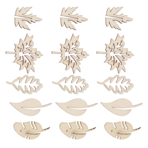 TEHAUX 50pcs Unfinished Wood Shapes Chip Wedding Ornament DIY Handcraft Slice Wood Leaves for Crafts Wedding Decor Cutouts Embellishments Unfinished TEHAUX
