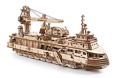 UGEARS 3D Puzzles Research Vessel - DIY Model Ship 3D Idea - Unique and Creative Wooden Mechanical Models - Self Assembly Woodcraft Construction Kits UGEARS