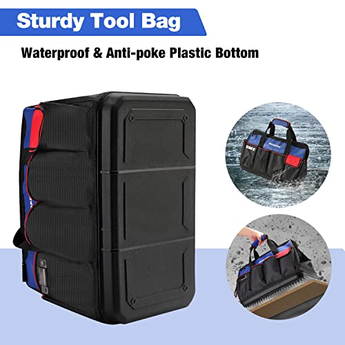 WORKPRO Tool Bag, 18 Inch Tool Bag with Waterproof Molded Base, Open Top Tool Organizer Bag with 20 Pockets, Adjustable Shoulder Strap WORKPRO