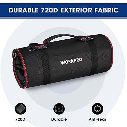 WORKPRO Roll Up Tool Bag, Tool Roll Up Bag with Detachable Tool Pouches, Heavy Duty Tool Bag Organizer with 6 Pockets, Tool Roll Organizer for WORKPRO