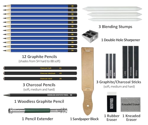 LUCYCAZ Drawing Kit - 55pcs Sketching Kit, Art Supplies for Adults with Drawing Pencils, Charcoal Pencils and Sketchpad, Drawing Supplies for Artist LUCYCAZ