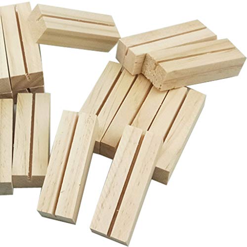 20pcs Natural Wood Memo Clips Photo Holder Business Card Stand Message Unfinished Wood Box with Lock Youngy
