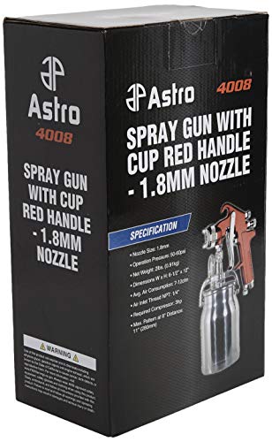 Astro Pneumatic Tool 4008 Spray Gun with Cup - Red Handle 1.8mm Nozzle Astro Pneumatic Tool