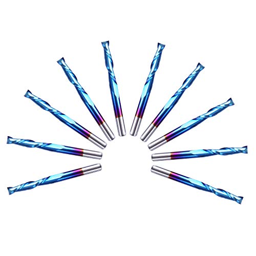 SainSmart Genmitsu 10Pcs Nano Blue Coat Flat Nose End Mill CNC Router Bits, 1/8" Shank Spiral Upcut 2 Flute End Mill Set (3.175 x 17 x 38mm) SainSmart