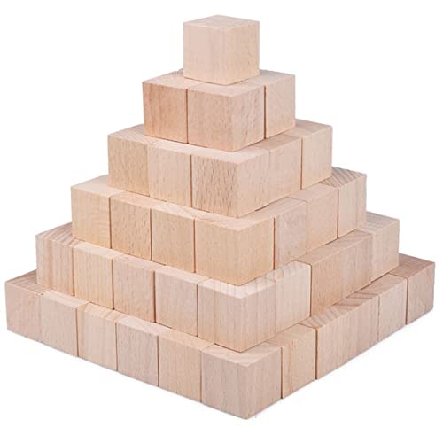 Wood Blocks for Crafts, Unfinished Wood Cubes, 1 Inch Natural Wooden Blocks, Pack of 50 Wood Square Blocks, Wooden Cubes for Arts and Crafts and DIY SIWUCHYE