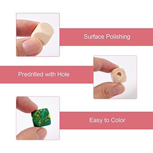 Craftdady 400pcs Natural Unfinished Cube Wood Beads Large Hole Blank Unpainted Square Wooden Loose Beads 10-16mm for Necklace Bracelet DIY Jewelry Craftdady