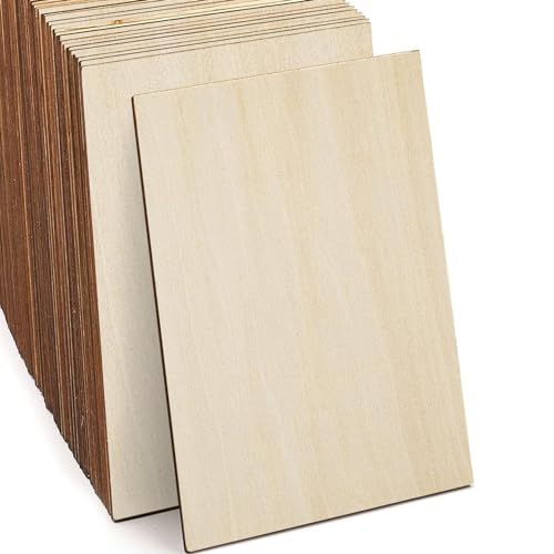 Basswood Sheets, 30 Pack Unfinished Wood, Rectangle Thin Plywood Wood Sheets for Crafts, Wood Burning and CNC Cutting, Wooden DIY Ornaments SIWUCHYE
