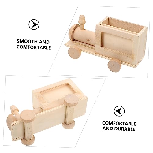 Tofficu 2pcs DIY Train Pen Holder Mini Unfinished Wooden Train Unfinished Wood Dolls DIY Wood Ornaments Small Unfinished Wood Basket Kids Painting Tofficu