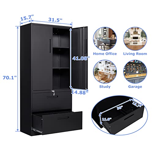 AFAIF Metal File Cabinets, Lateral Filing Cabinet with 2 Drawers,70" H File Cabinet for Home Office, Office Storage Cabinet with Adjustable Storage AFAIF