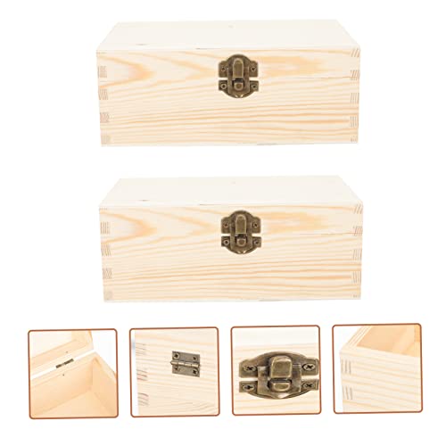 VILLCASE 2pcs Small Treasure Chest Unfinished Wood Crafts Unpainted Wooden Boxes Unfinished Wooden Craft Boxes Blank Wooden Boxes Portable Jewelry VILLCASE