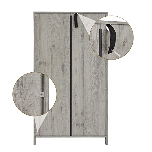 WEENFON Floor Storage Cabinet with 2 Adjustable Drawers & 2 Barn Doors, Standing Cupboard with 2 Shelf, for Living Room, Home Office, Kitchen, Grey WEENFON