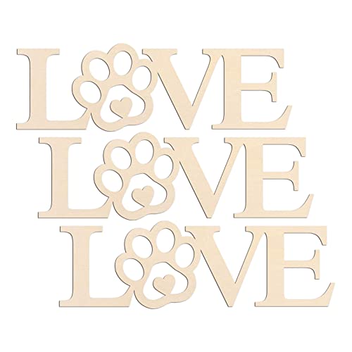 3pcs Love Paw Wood Sign Blank Wooden Dog Cat Paw Plaque Unfinished Wood DIY Crafts Cutouts Ornaments for Puppy Pet House Door Wall Decorative Creaides