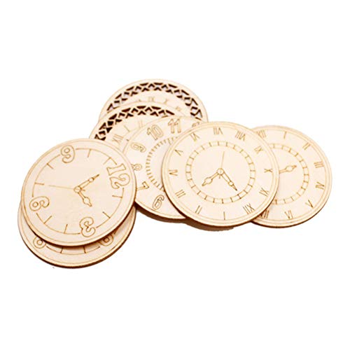 Amosfun Unfinished Wood Cutouts Natural Clock Wood Pieces for DIY Craft Decorations Children's Party Decoration 8 Pcs Amosfun