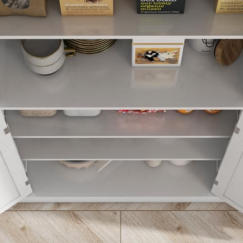 HOMCOM 72.5" Kitchen Pantry Storage Cabinet, Freestanding Kitchen Cabinet with 4 Doors and Adjustable Shelves for Dining Room, White Wood Grain HOMCOM