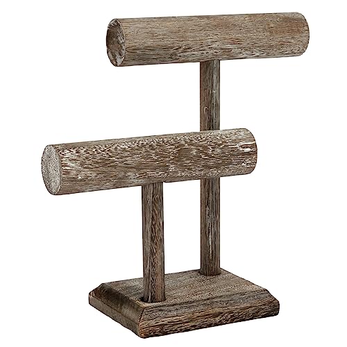 Bright Creations Rustic-Style 2-Tier Jewelry Organizer Stand, Wooden T-Bar Necklace Rack and Bracelet Holder Display for Selling, Bangle, Watch Bright Creations