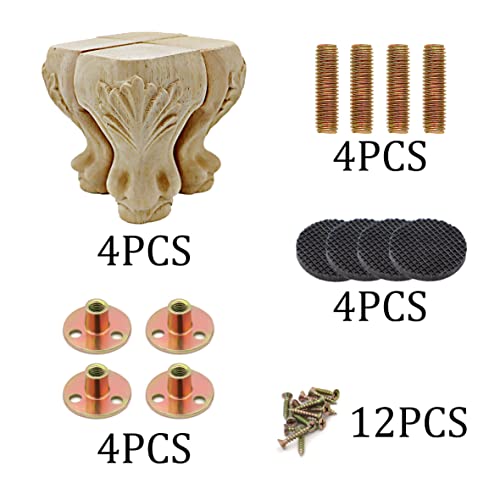 INKNOTE Solid Unfinished Wood Furniture Legs European Style Solid Wood Carving Furniture Replacement Feet for Sofa Cabinet Wardrobe Table Loveseat INKNOTE