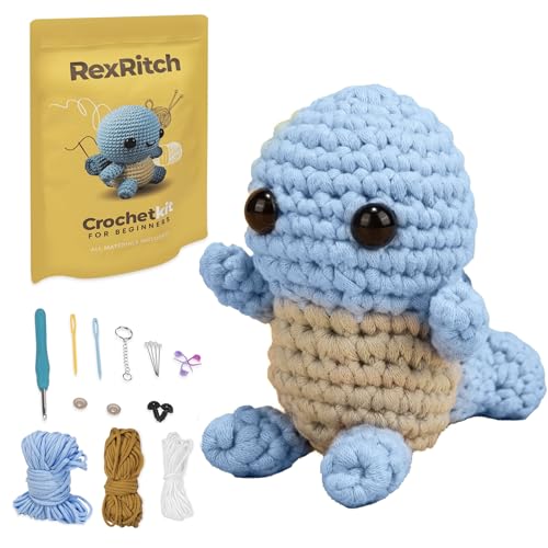 Crochet Kit for Beginners - Turtle Crochet Animal Kit with Step-by-Step Guide, Full Crochet Accessories and Supplies. Beginner Crochet Kit For Adults RexRitch