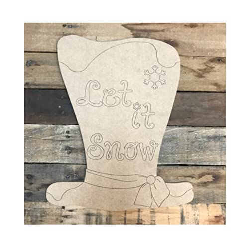 Let It Snow Hat Wood Craft,Unfinished Wooden Cutout Art,DIY Wood Sign, Inspirational Farmhouse Wall Plaque,Rustic Home Decor for Home Front Door Arupkeer