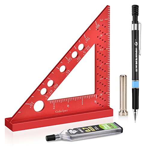 Small Square Tool with 0.7mm Mechanical Pencil Fixed Miter Angle Pin 90 Degree Mini Carpenter Square Precision Woodworking Machinist Measuring Square Gohelper