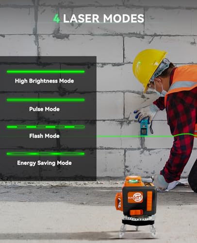 SUNPOW Laser Level 3x360° Self Leveling, Green Beam Cross Line Laser Level Tool for Construction & Picture Hanging - Build-in Li-ion Battery, Type-C SUNPOW
