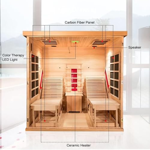 TaTalife Infrared 2 Person Wooden Sauna Room, Luxurious Red Cedar Sauna with Recliner, 3400W Dry Heat Sauna for Home, 9 Heating Panels, Bluetooth TaTalife