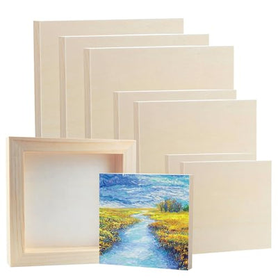 9 Pack Wood Canvas Boards Wood Panel Boards Unfinished Wood Canvas Panels Square Wood Panels Wooden Panels, Blank Wooden Canvas for Painting,
