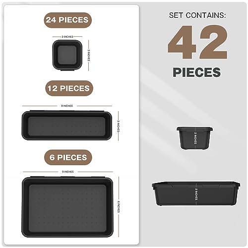 A-LUGEI【𝟰𝟮𝗣𝗖𝗦】【Black】 Tool Box Organizer Tray Divider Set, Desk Drawer Organizer, Garage Organization and Storage Toolbox Accessories for Rolling A-LuGei