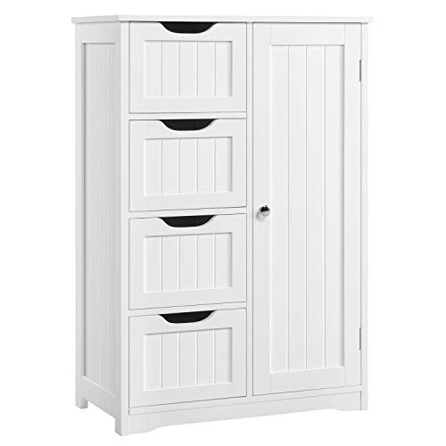 Yaheetech White Wooden Storage Cabinet with 4 Drawers and 1 Cupboard for Bathroom and Entryway Yaheetech