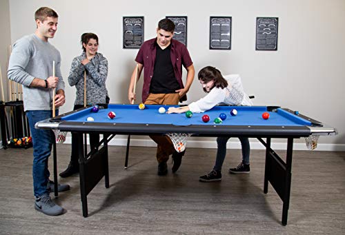 Hathaway Fairmont Portable 6-Ft Pool Table for Families with Easy Folding for Storage, Includes Balls, Cues, Chalk, Blue Hathaway