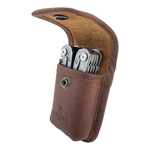 Heavy Duty Hide, Multitool Sheath Handmade from Full Grain Leather - Belt Holster Tool Pouch, Carry Tools on Your Hip for Easy on The Job Access - Heavy Duty Hide