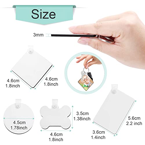 120Pcs Sublimation Keychain Blanks Bulk, DIY MDF 4 Shape Sublimation Blank Keychain with Keyrings, unisex-adult Double-Sided Printed Heat Transfer Acejoz