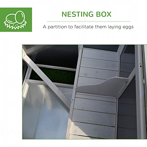 PawHut 63" Chicken Coop Wooden, Outdoor Chicken Cage Hen House with Run Area, Nesting Box, Waterproof Roof, Removable Tray PawHut