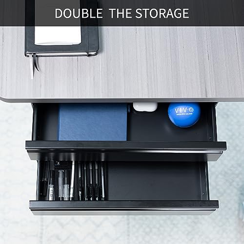 VIVO 16 inch Under Desk Mounted Sliding Pull-out Dual Level Drawer Set for Office Desk, Vertically Stacked Storage Organizer for Sit Stand VIVO