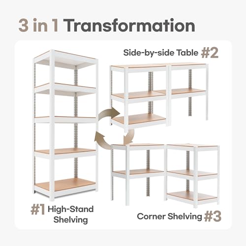 HOMEDANT House 5 Tier 24.4" W Laminated Metal Shelving Unit Adjustable Storage Utility Rack Heavy Duty Shelves Organization Multipurpose Shelf HOMEDANT
