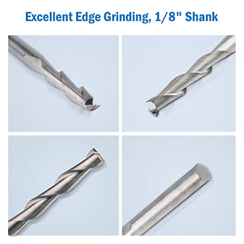 HQMaster CNC Router Bits 1/8" Shank CNC Bit End Mill Flat Nose Carbide Endmill Two Flute Spiral Upcut Milling Cutter Tool Set for Wood PVC MDF HQMaster