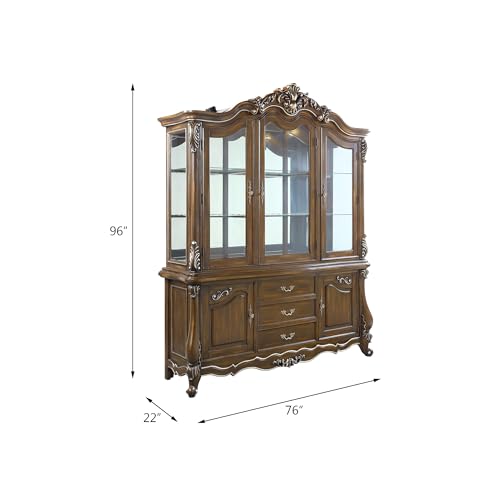 Acme Latisha Wooden Hutch and Buffet with Glass Doors in Antique Oak ACME Furniture