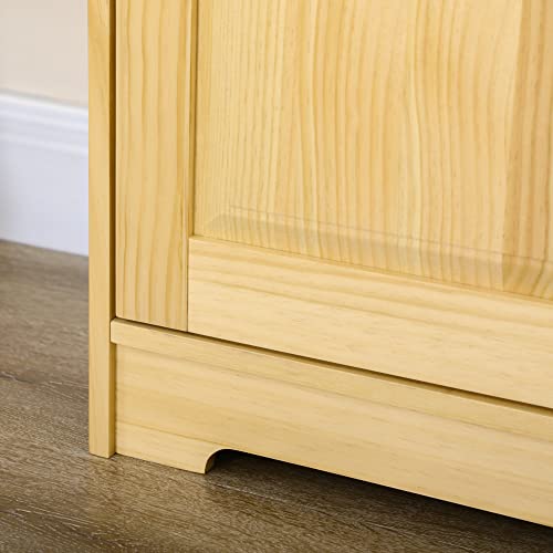 HOMCOM 67" Pinewood Kitchen Pantry Storage Cabinet, Freestanding Cabinets with Doors and Shelf Adjustability, Soft-Close Mechanism, Living Room & HOMCOM