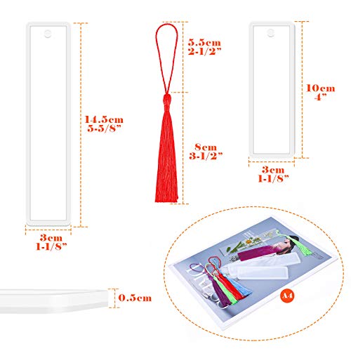 Bookmark Mold with Tassles, Caffox Bookmark Mold Kit with 100pcs Bookmark Tassels Bulk and 10pcs Rectangle Silicone Bookmark Mold for Epoxy Resin Caffox